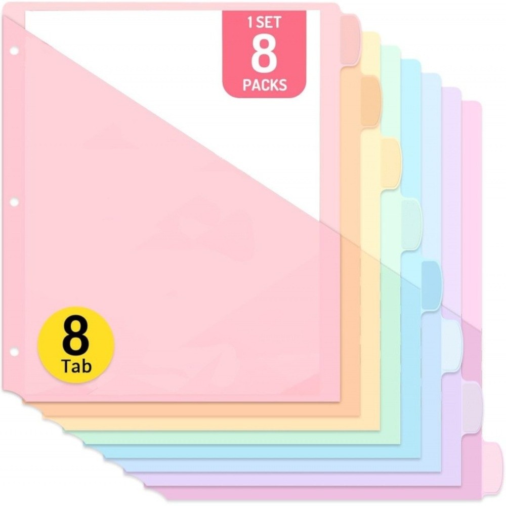 Tab Divider A4 - 8 Stück A4 Pastellfarbene Trennblätter mit
